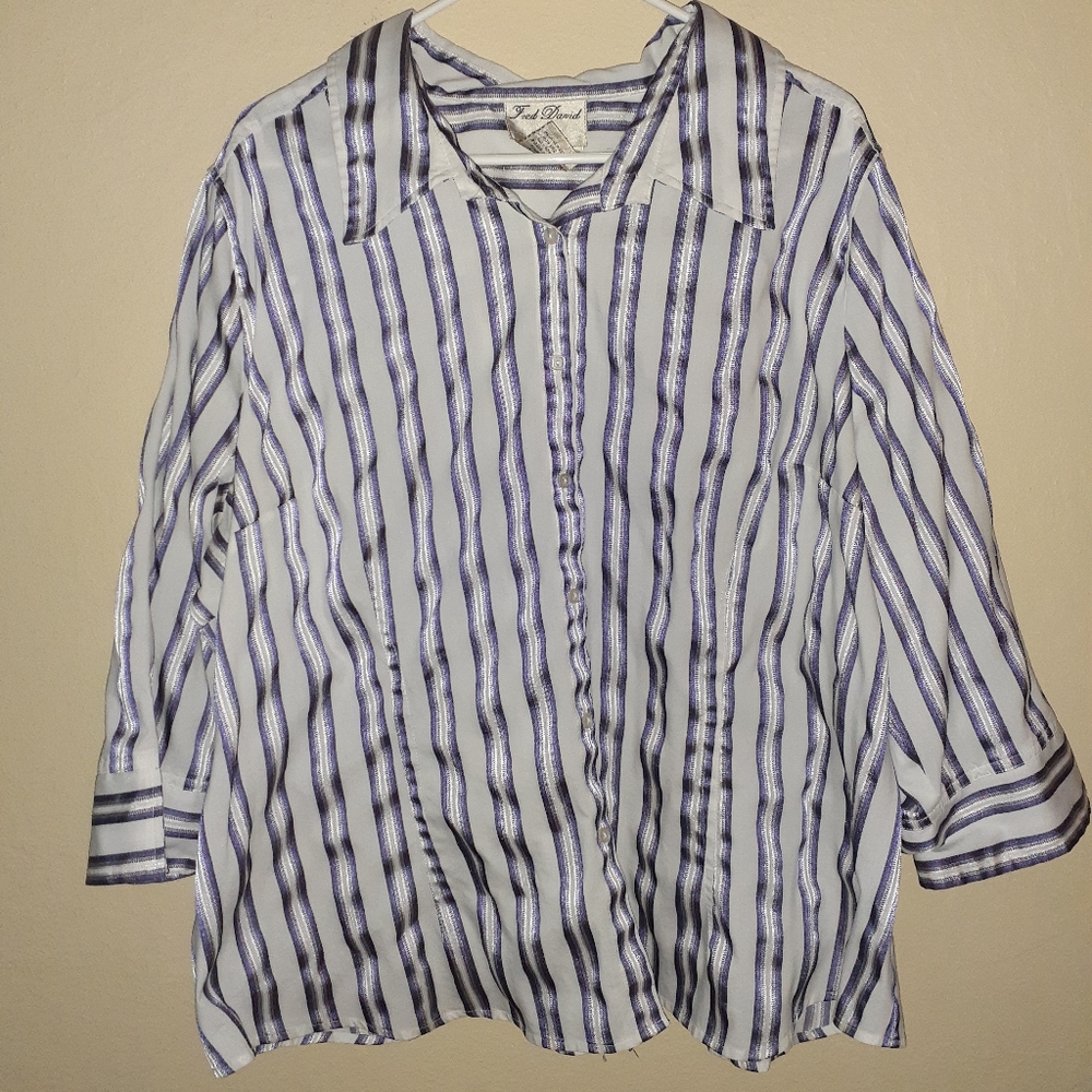 Purple and White Button Down Blouse